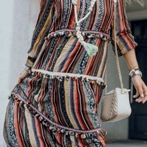 zara striped dress with pom poms